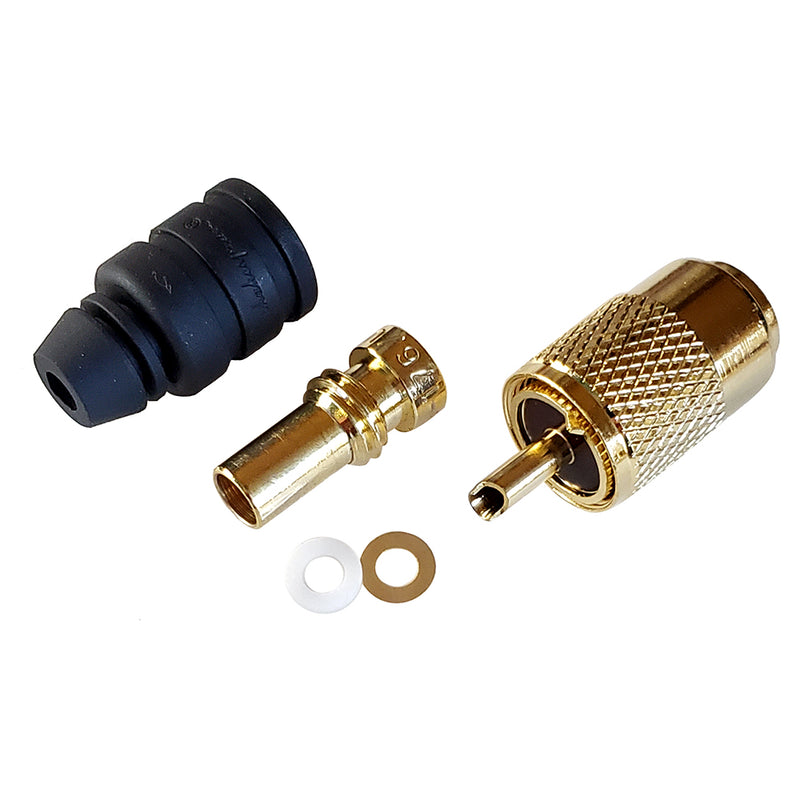 Shakespeare Gold Solder-Type Connector w/ UG175 Adapter & DooDad Cable Strain Relief for RG-58x [PL-259-58-G]