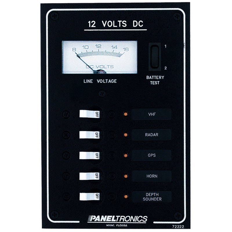 Paneltronics Standard DC 5 Position Breaker Panel & Meter w/ LEDs [9972222B]