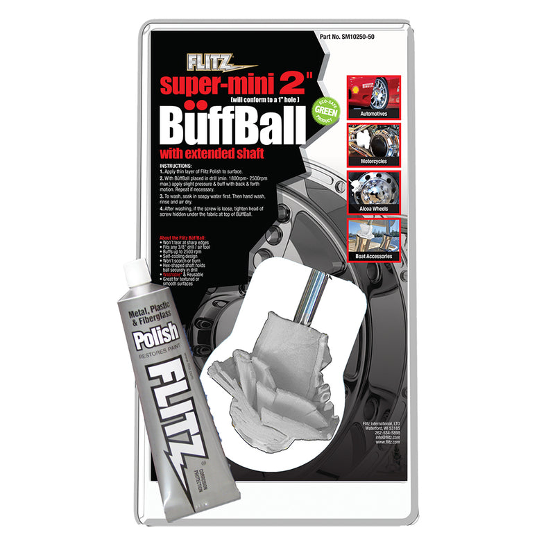Flitz Buff Ball - Super Mini 2" - White w/ 1.76oz Tube Flitz Polish [SM 10250-50]
