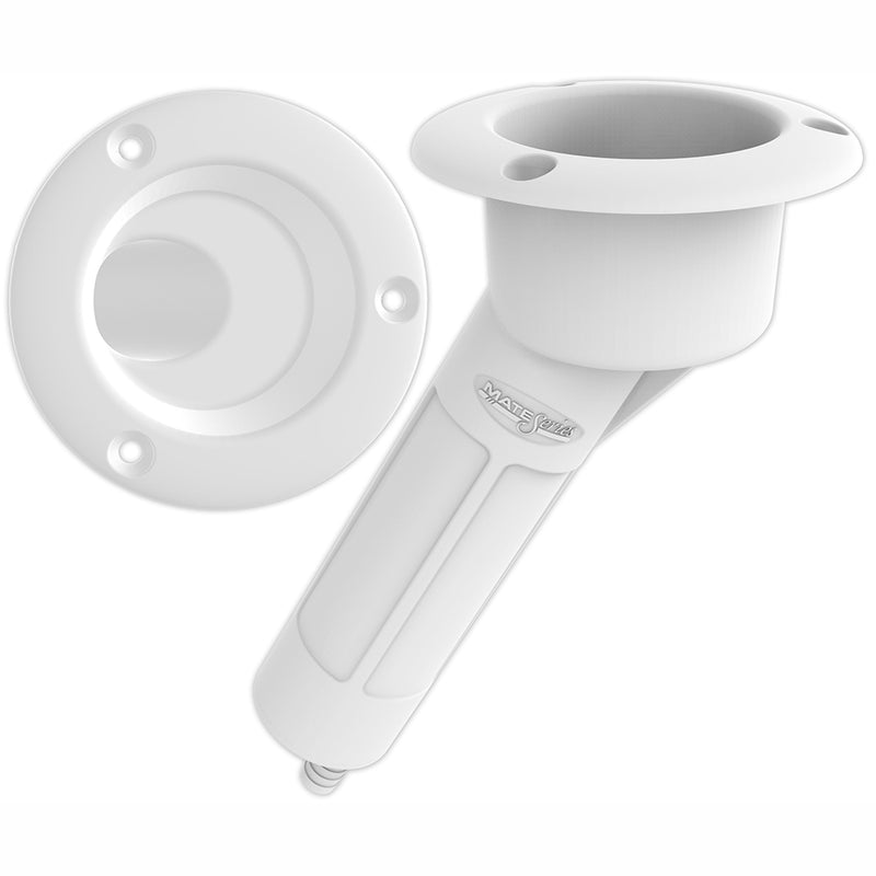 Mate Series Plastic 30 Degree Rod & Cup Holder - Drain - Round Top - White [P1030DW]