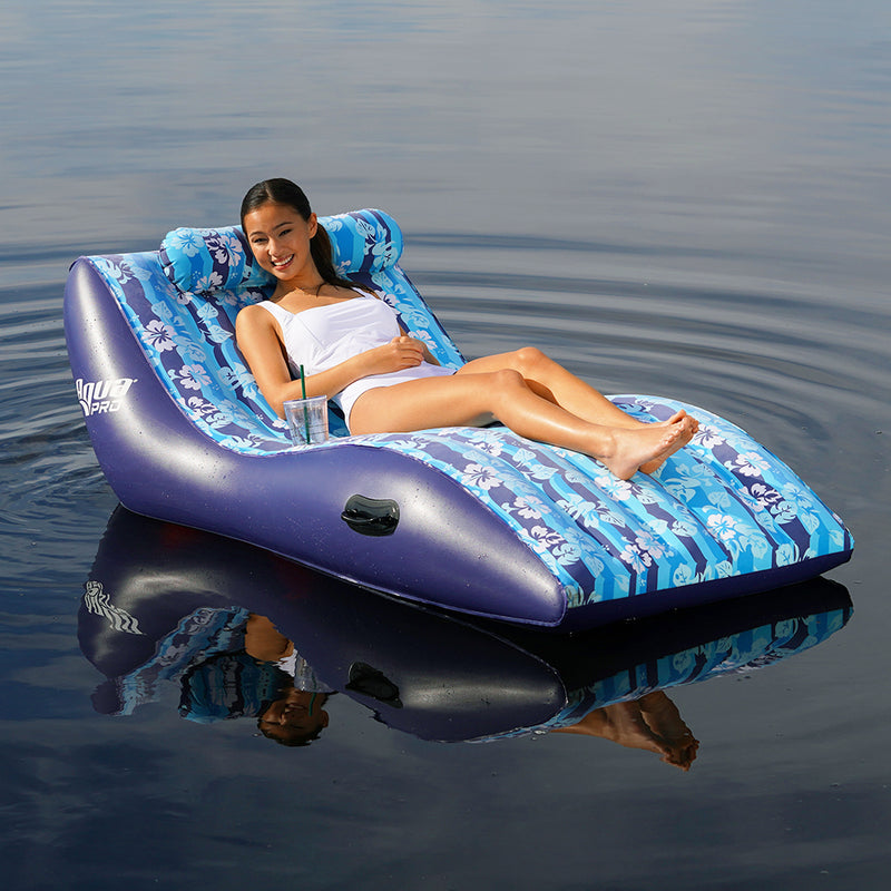 Aqua Leisure Ultra Cushioned Comfort Lounge Hawaiian Wave Print w/ Adjustable Pillow [APL17014S2]